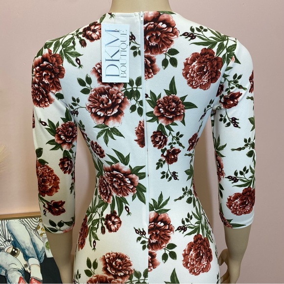 White Floral Printed Midi Dress - Picture 5 of 6